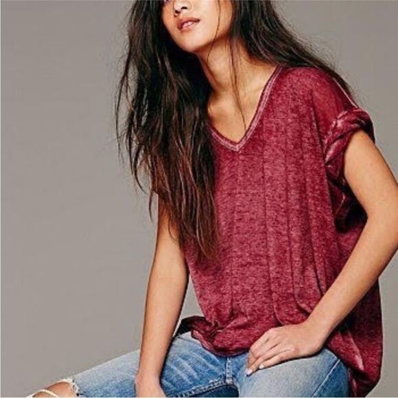 Free People Beach Oversized Purple Keep Me Burnout Tee - Picture 9 of 10